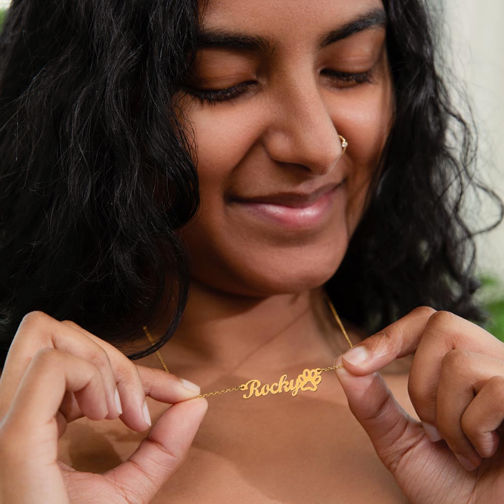 Classic Paw Print Name Necklace